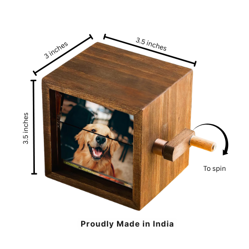 “Unique Moments Flipbook Box open with photo pages displayed.”