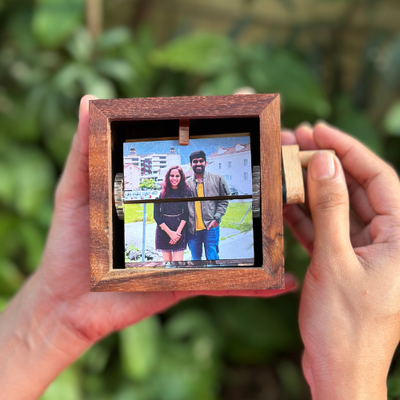 “Handmade Moments Flipbook Box with personalized photos.”
